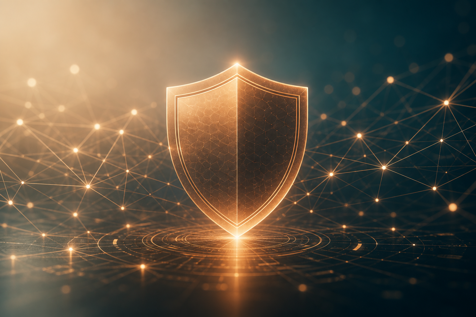 Abstract copper security shield with network connections